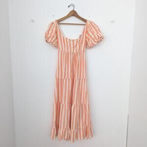 Show Me Your Mumu Dress Women's Size Medium Linds Puff Sleeve Midi Dreamsicle